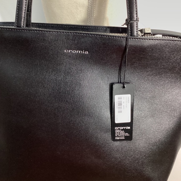 NWT CROMIA WOMAN'S LARGE LEATHER SUEDE TOTE BLACK  BAG FRINGE CHAINS AT FRONT - Picture 11 of 16